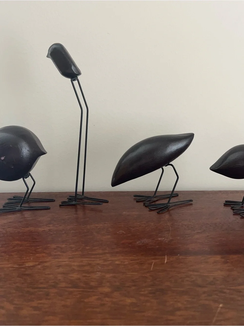 IKEA Dark Wood Bird Figures FISKELAGE Minimalist Modern Metal Legs - SET OF 4